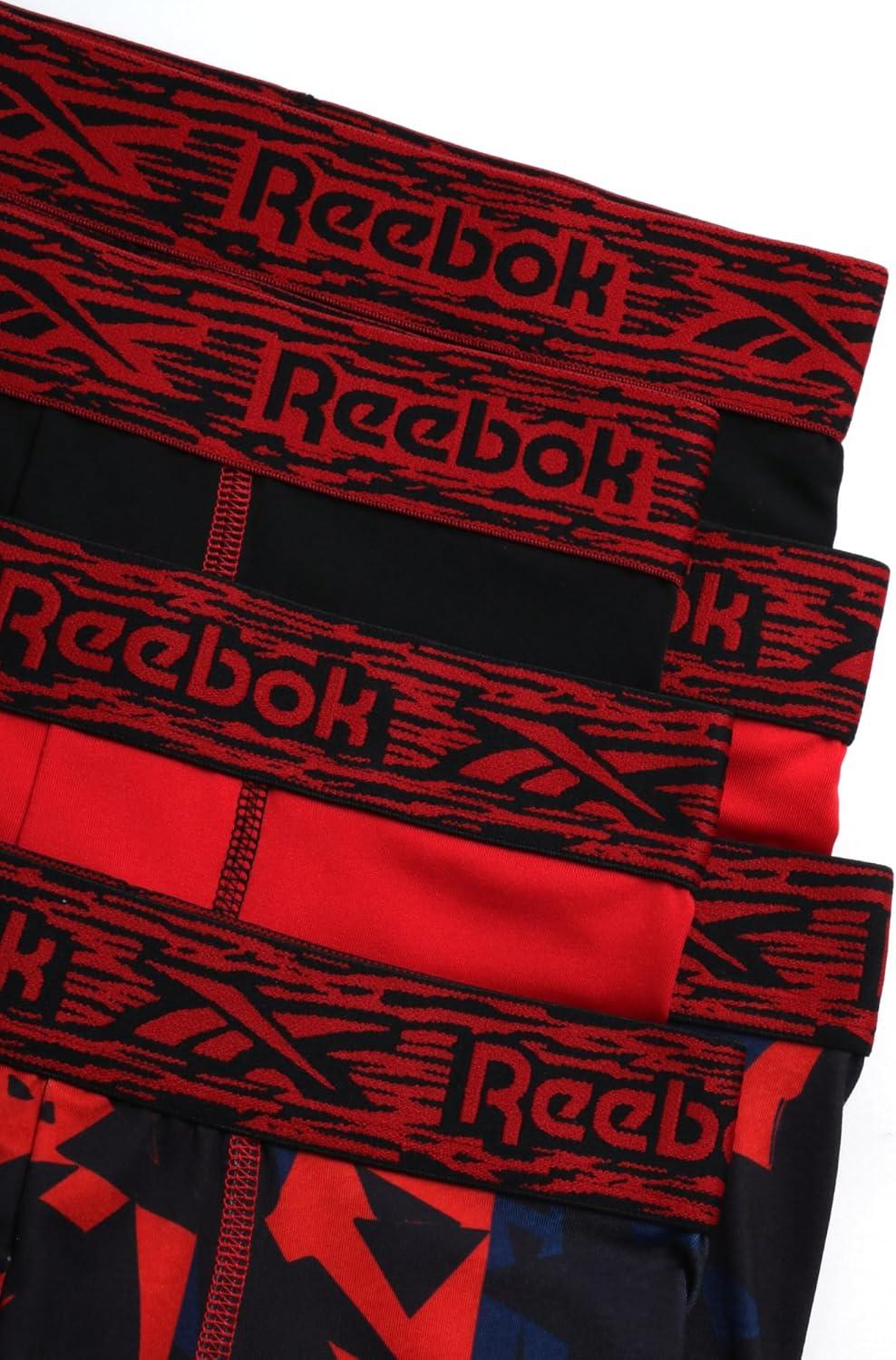 imageReebok Boys Boxer Briefs  6 Pack Performance Long Leg Boxer Briefs Boys Underwear with Support Pouch 6 Inseam 618Red PrintBlackRed