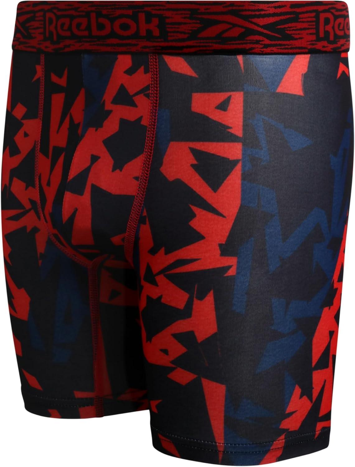 imageReebok Boys Boxer Briefs  6 Pack Performance Long Leg Boxer Briefs Boys Underwear with Support Pouch 6 Inseam 618Red PrintBlackRed