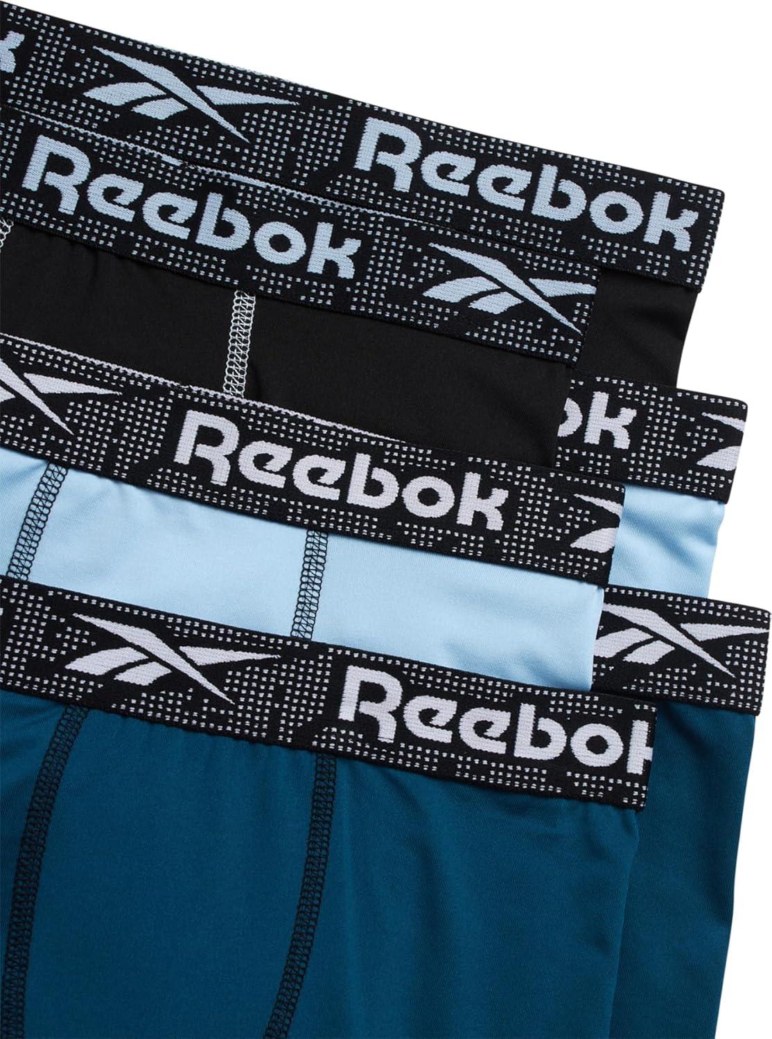imageReebok Boys Boxer Briefs  6 Pack Performance Long Leg Boxer Briefs Boys Underwear with Support Pouch 6 Inseam 618Sky BlueBlackLegion Blue