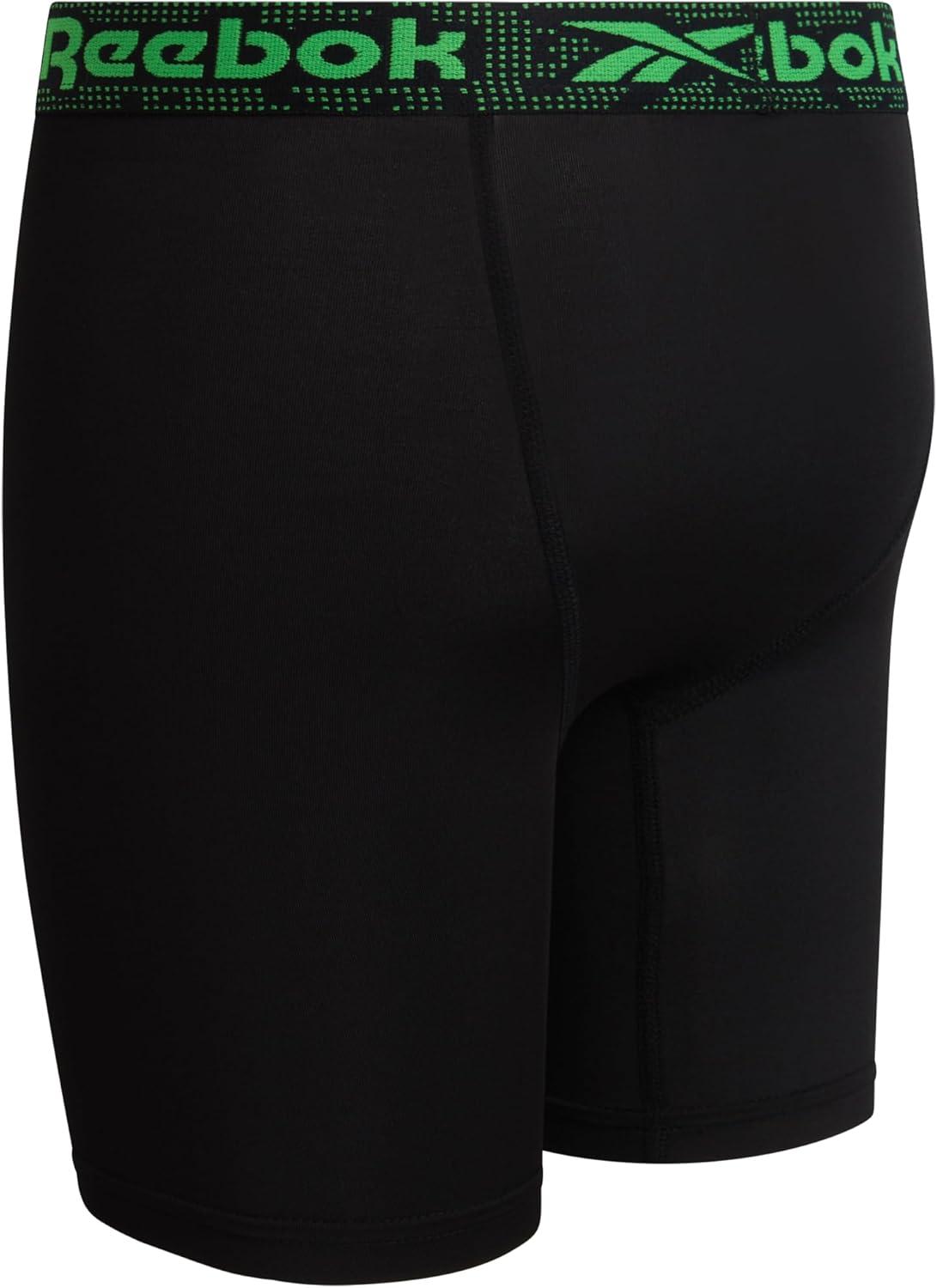 imageReebok Boys Boxer Briefs  6 Pack Performance Long Leg Boxer Briefs Boys Underwear with Support Pouch 6 Inseam 618Solid Black With Contrast