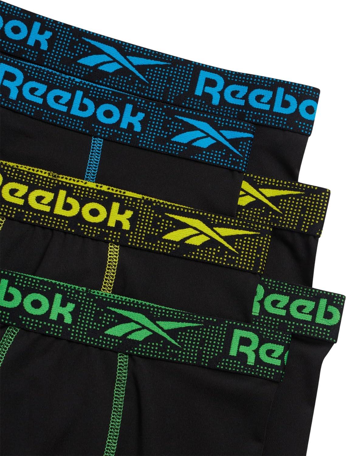 imageReebok Boys Boxer Briefs  6 Pack Performance Long Leg Boxer Briefs Boys Underwear with Support Pouch 6 Inseam 618Solid Black With Contrast