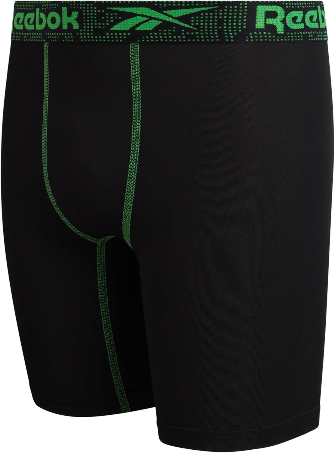 imageReebok Boys Boxer Briefs  6 Pack Performance Long Leg Boxer Briefs Boys Underwear with Support Pouch 6 Inseam 618Solid Black With Contrast