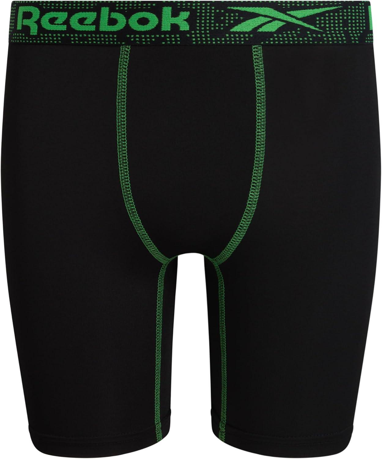 imageReebok Boys Boxer Briefs  6 Pack Performance Long Leg Boxer Briefs Boys Underwear with Support Pouch 6 Inseam 618Solid Black With Contrast