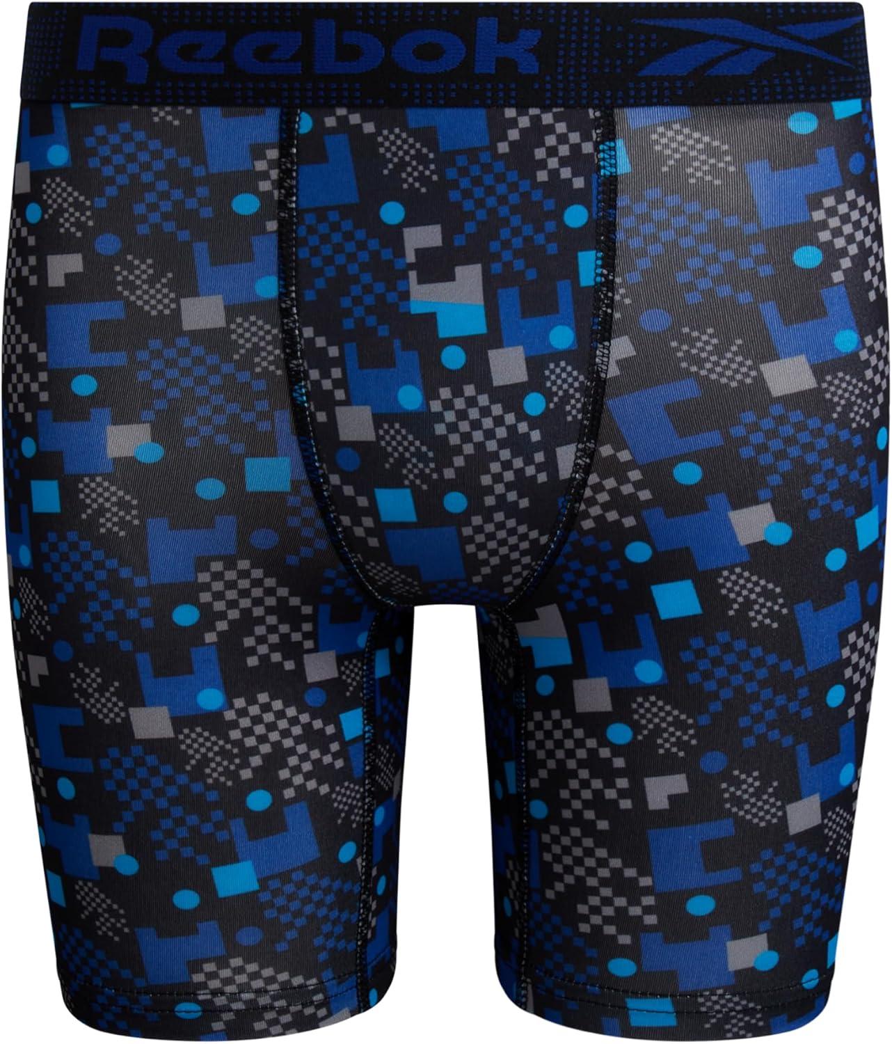 imageReebok Boys Boxer Briefs  6 Pack Performance Long Leg Boxer Briefs Boys Underwear with Support Pouch 6 Inseam 618Stone GreySurf the WebBlack Print