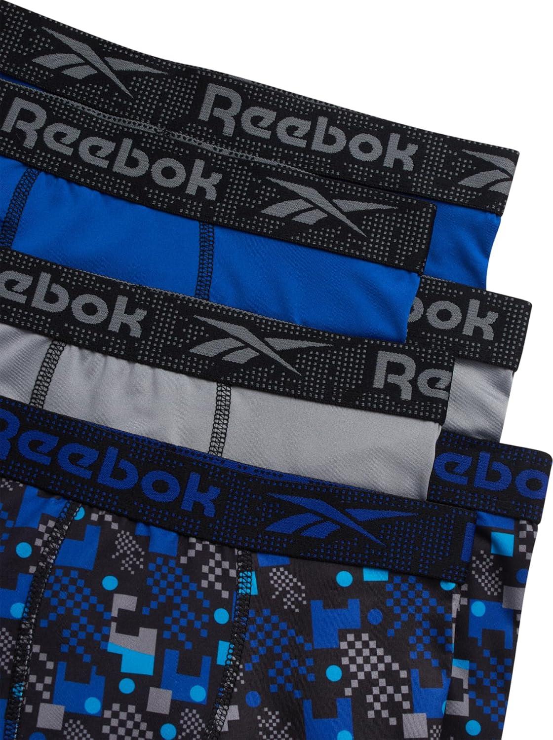 imageReebok Boys Boxer Briefs  6 Pack Performance Long Leg Boxer Briefs Boys Underwear with Support Pouch 6 Inseam 618Stone GreySurf the WebBlack Print