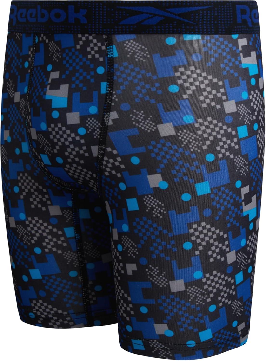 imageReebok Boys Boxer Briefs  6 Pack Performance Long Leg Boxer Briefs Boys Underwear with Support Pouch 6 Inseam 618Stone GreySurf the WebBlack Print