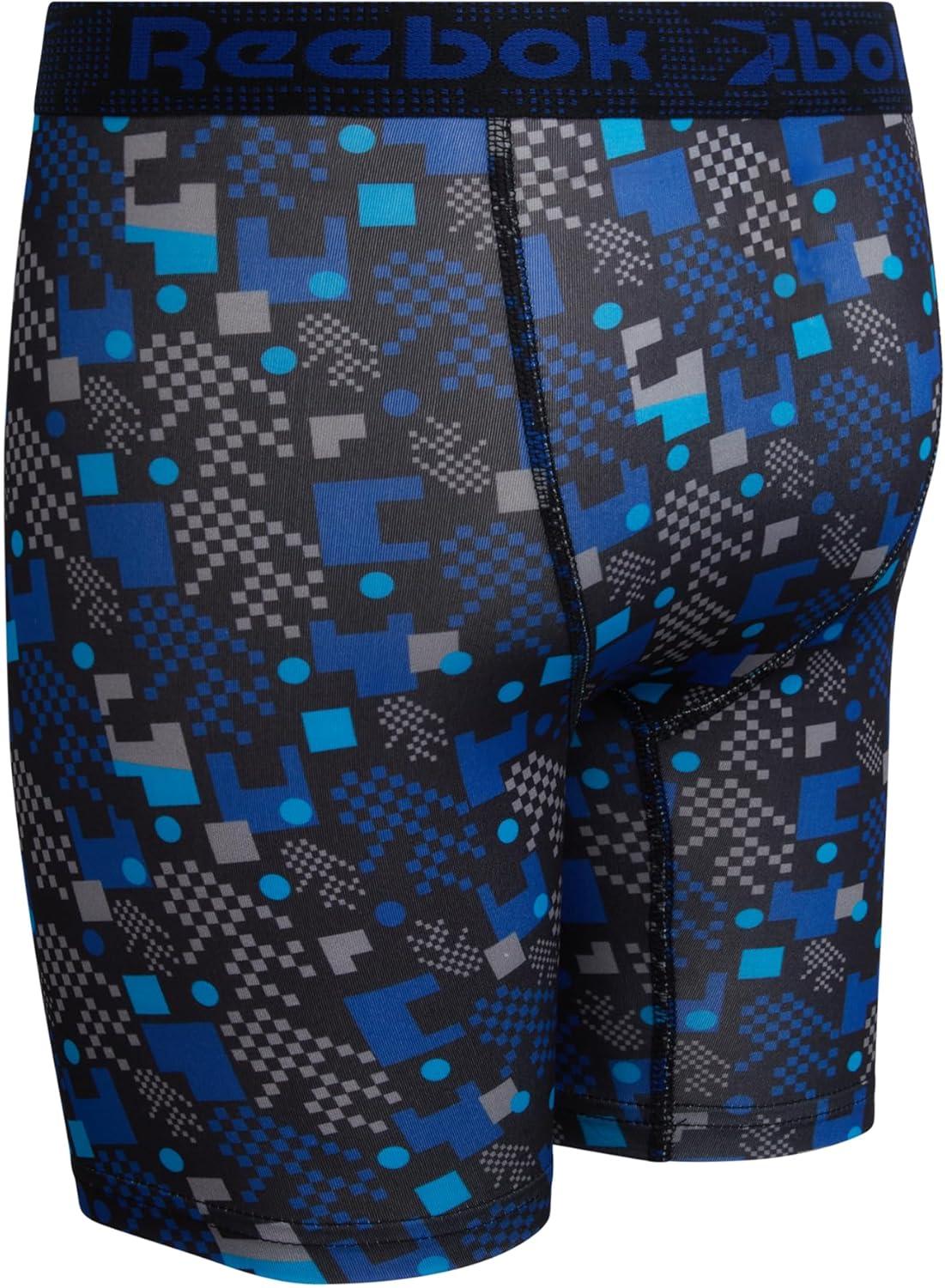 imageReebok Boys Boxer Briefs  6 Pack Performance Long Leg Boxer Briefs Boys Underwear with Support Pouch 6 Inseam 618Stone GreySurf the WebBlack Print