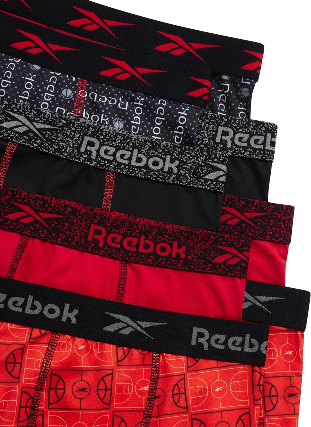 imageReebok Boys Boxer Briefs  8 Pack Performance Soft Stretch Breathable 5 Inseam Boxer Briefs Boys Underwear 618Black PrintChinese RedTangerine Print