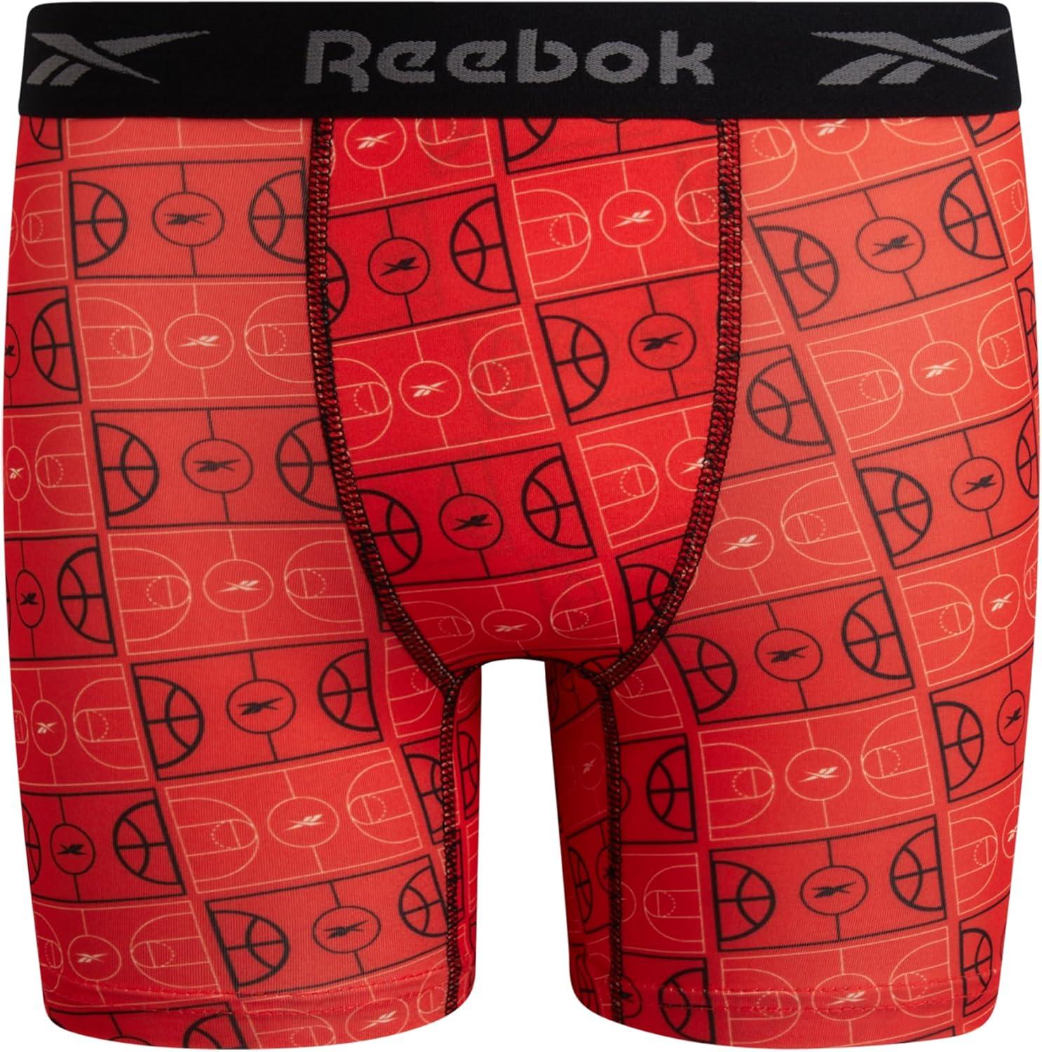 imageReebok Boys Boxer Briefs  8 Pack Performance Soft Stretch Breathable 5 Inseam Boxer Briefs Boys Underwear 618Black PrintChinese RedTangerine Print