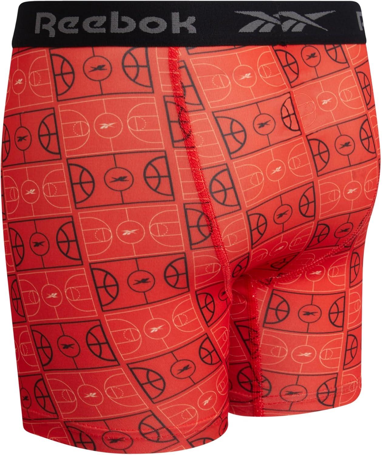 imageReebok Boys Boxer Briefs  8 Pack Performance Soft Stretch Breathable 5 Inseam Boxer Briefs Boys Underwear 618Black PrintChinese RedTangerine Print