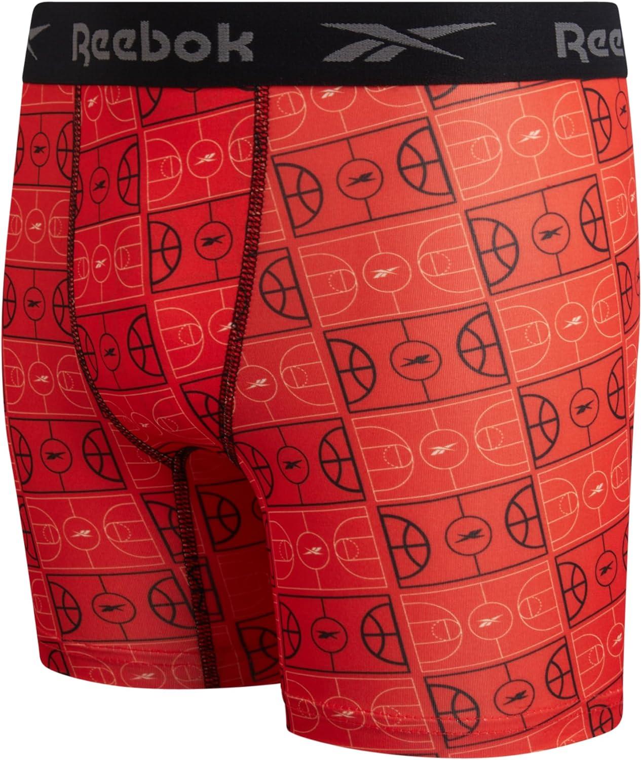 imageReebok Boys Boxer Briefs  8 Pack Performance Soft Stretch Breathable 5 Inseam Boxer Briefs Boys Underwear 618Black PrintChinese RedTangerine Print