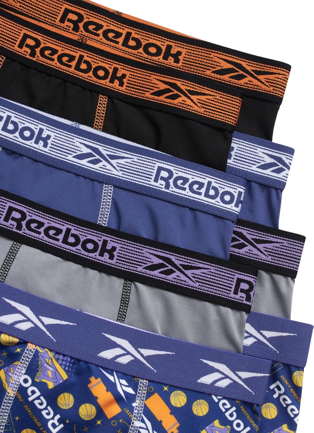 imageReebok Boys Boxer Briefs  8 Pack Performance Soft Stretch Breathable 5 Inseam Boxer Briefs Boys Underwear 618BlackSkipper BlueMonumentPrint