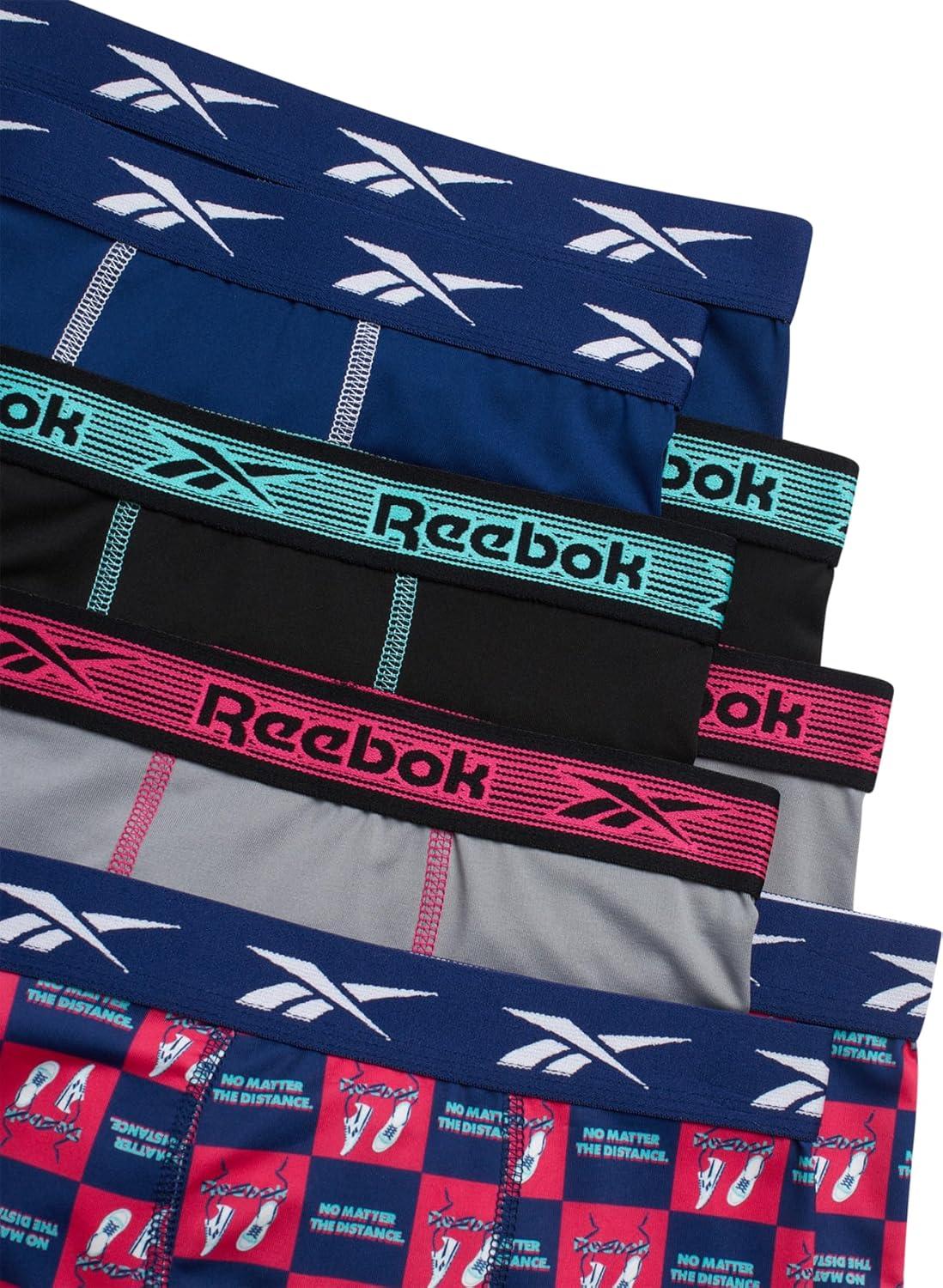 imageReebok Boys Boxer Briefs  8 Pack Performance Soft Stretch Breathable 5 Inseam Boxer Briefs Boys Underwear 618Blue DepthsBlackStone GreyRasberry Print