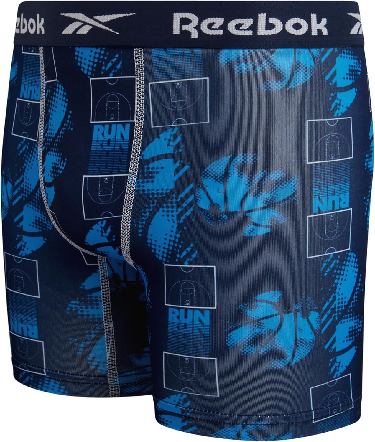 imageReebok Boys Boxer Briefs  8 Pack Performance Soft Stretch Breathable 5 Inseam Boxer Briefs Boys Underwear 618Maritime Blue PrintStone GreyAtomic Blue Print