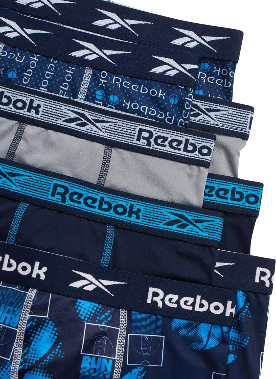 imageReebok Boys Boxer Briefs  8 Pack Performance Soft Stretch Breathable 5 Inseam Boxer Briefs Boys Underwear 618Maritime Blue PrintStone GreyAtomic Blue Print