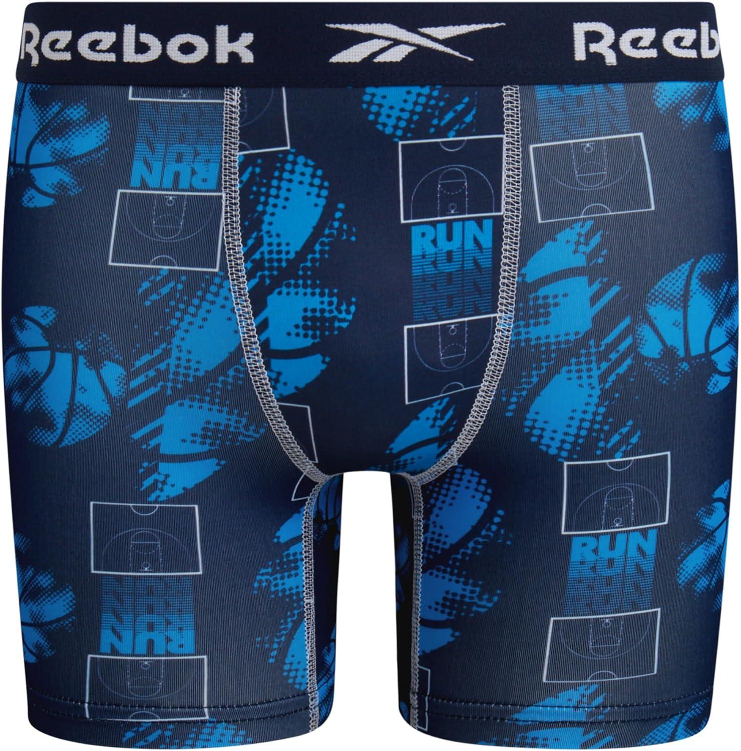 imageReebok Boys Boxer Briefs  8 Pack Performance Soft Stretch Breathable 5 Inseam Boxer Briefs Boys Underwear 618Maritime Blue PrintStone GreyAtomic Blue Print