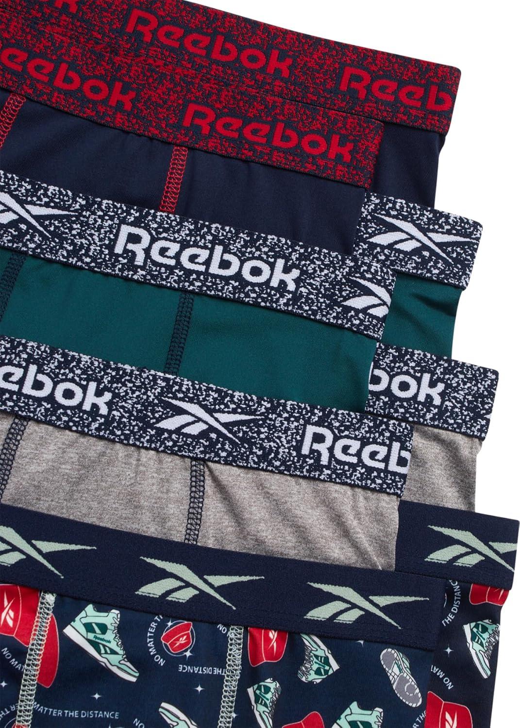 imageReebok Boys Boxer Briefs  8 Pack Performance Soft Stretch Breathable 5 Inseam Boxer Briefs Boys Underwear 618Maritime BlueLight Grey MelangeDark Sea
