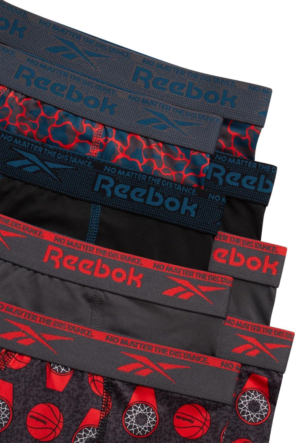 imageReebok Boys Boxer Briefs  8 Pack Performance Soft Stretch Breathable 5 Inseam Boxer Briefs Boys Underwear 618PrintBlackBlackened PearlTangerine Contrast