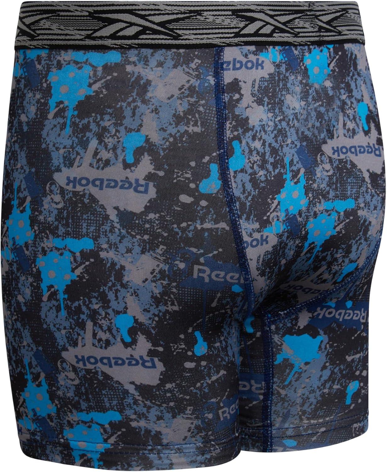 imageReebok Boys Boxer Briefs  8 Pack Performance Soft Stretch Breathable 5 Inseam Boxer Briefs Boys Underwear 618PrintBlue DanubeBlackBlue Danube Print