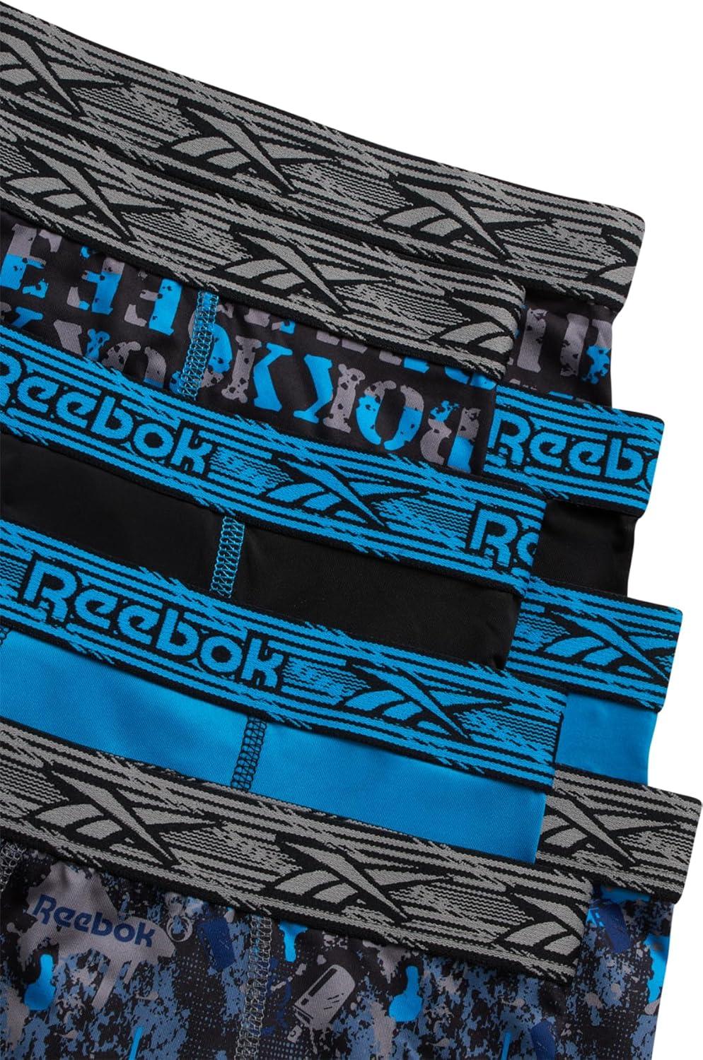 imageReebok Boys Boxer Briefs  8 Pack Performance Soft Stretch Breathable 5 Inseam Boxer Briefs Boys Underwear 618PrintBlue DanubeBlackBlue Danube Print