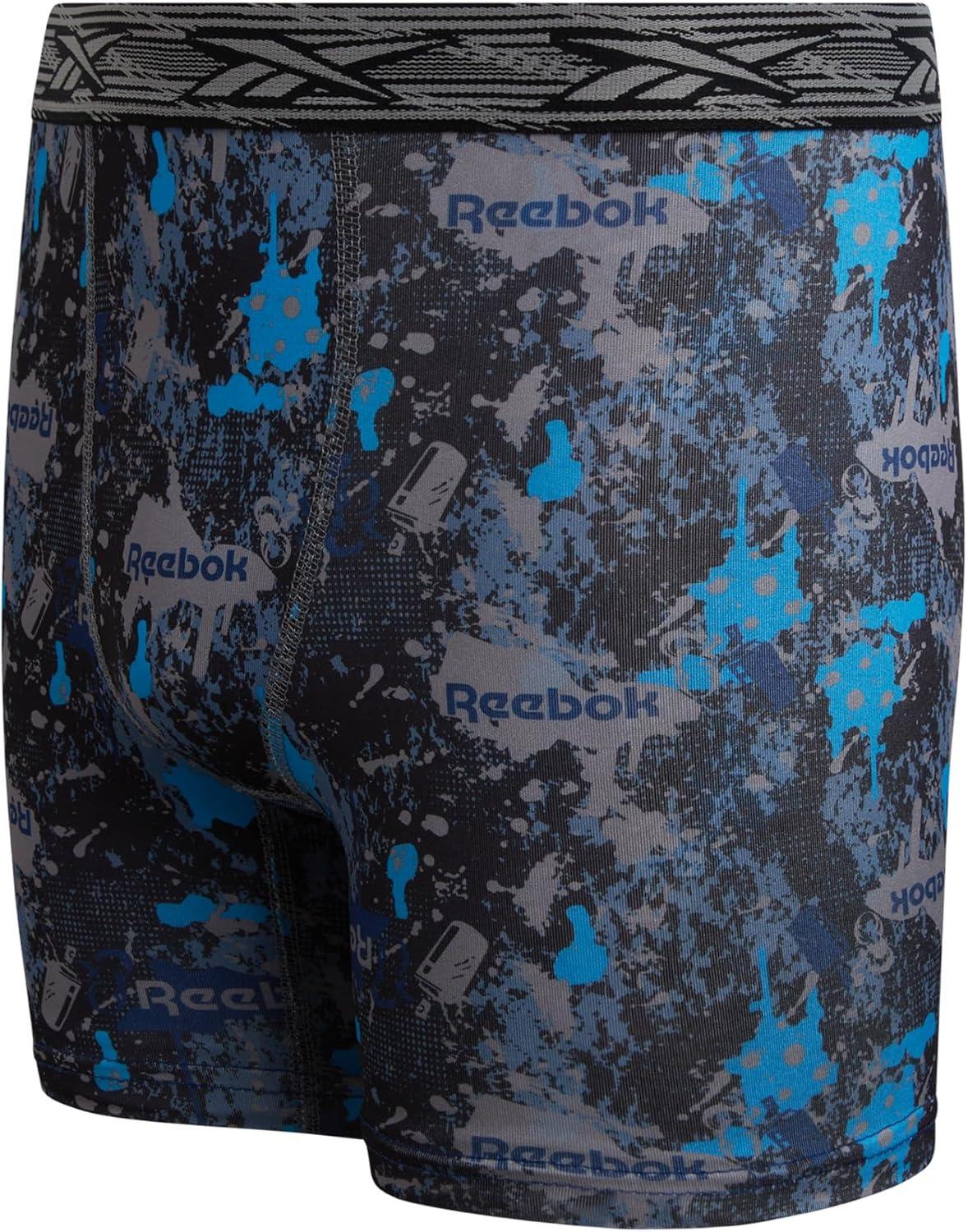 imageReebok Boys Boxer Briefs  8 Pack Performance Soft Stretch Breathable 5 Inseam Boxer Briefs Boys Underwear 618PrintBlue DanubeBlackBlue Danube Print