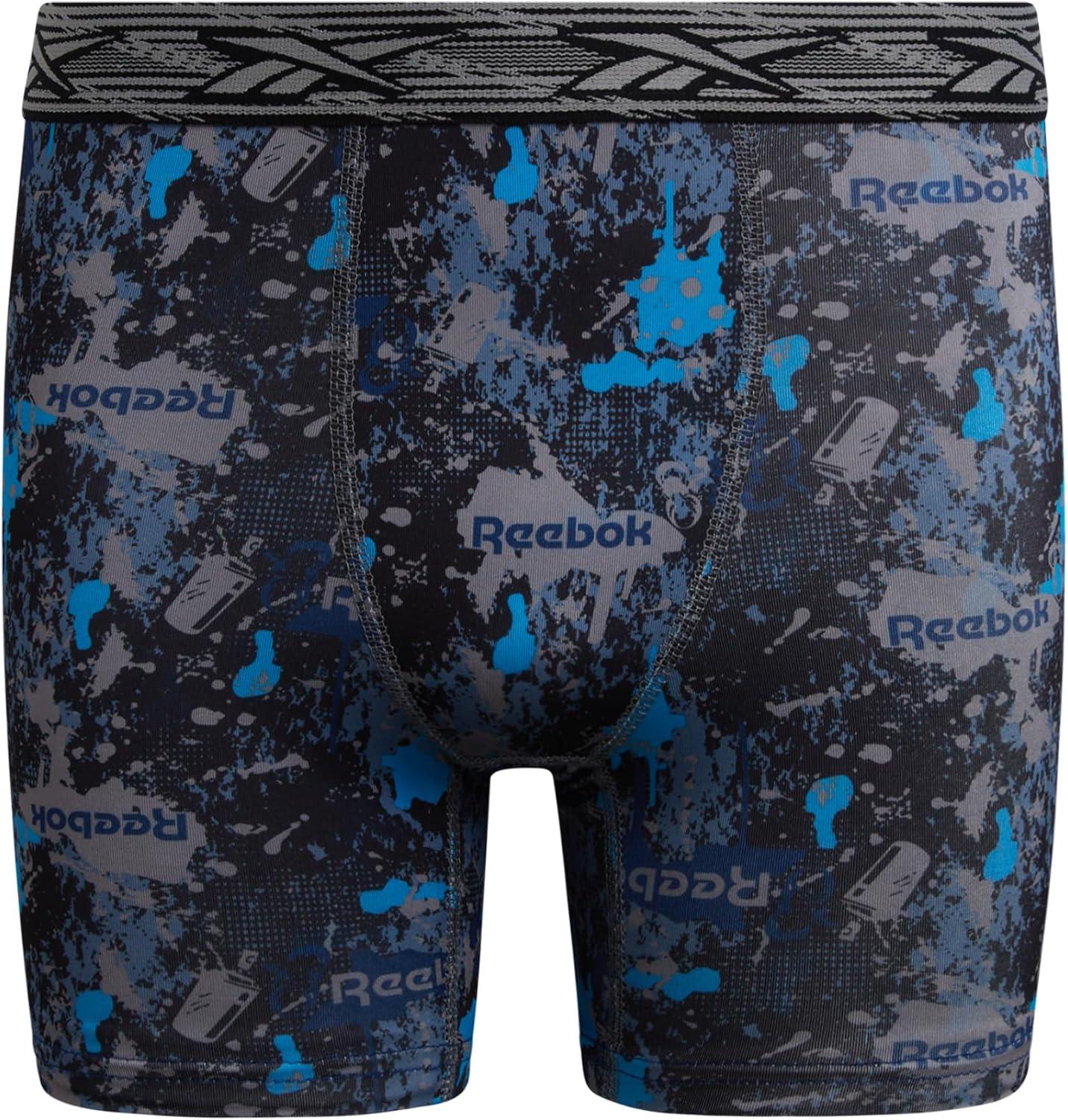 imageReebok Boys Boxer Briefs  8 Pack Performance Soft Stretch Breathable 5 Inseam Boxer Briefs Boys Underwear 618PrintBlue DanubeBlackBlue Danube Print