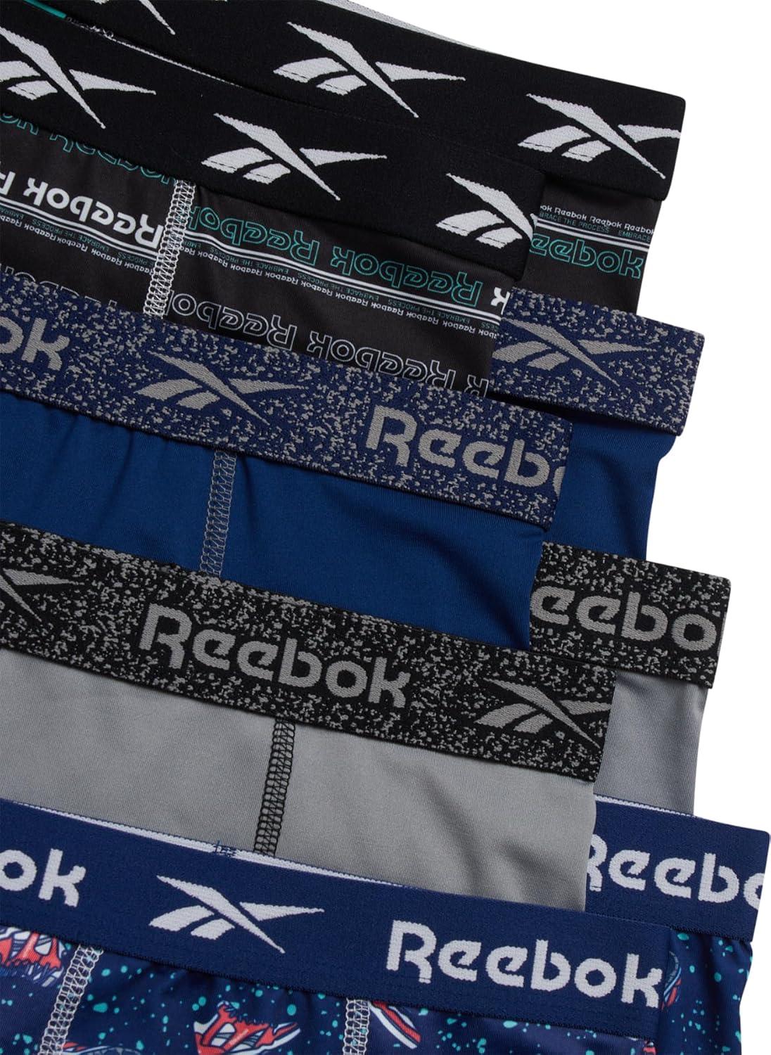 imageReebok Boys Boxer Briefs  8 Pack Performance Soft Stretch Breathable 5 Inseam Boxer Briefs Boys Underwear 618PrintStone GreyBlue DepthsBlack Print