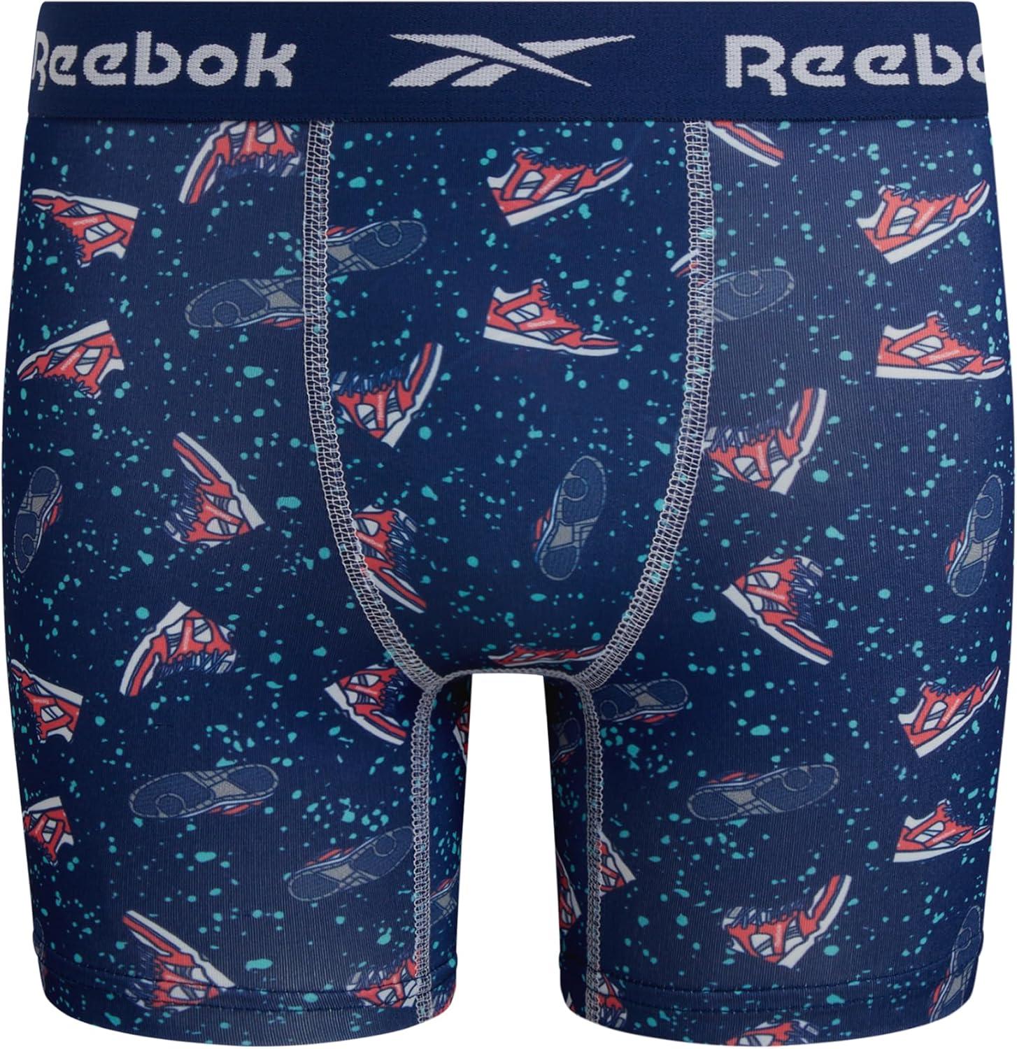 imageReebok Boys Boxer Briefs  8 Pack Performance Soft Stretch Breathable 5 Inseam Boxer Briefs Boys Underwear 618PrintStone GreyBlue DepthsBlack Print