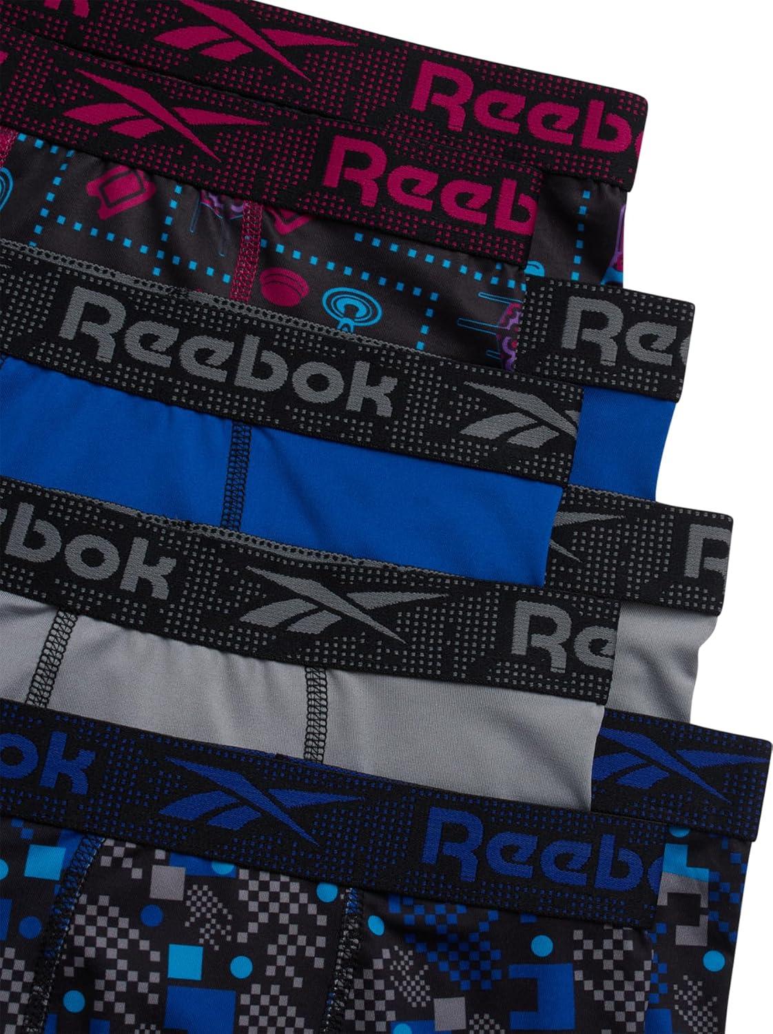 imageReebok Boys Boxer Briefs  8 Pack Soft Comfort Performance Stretch Breathable 5 Inseam Boxer Briefs Boys Underwear 618Black PrintStone GreySurf the Web