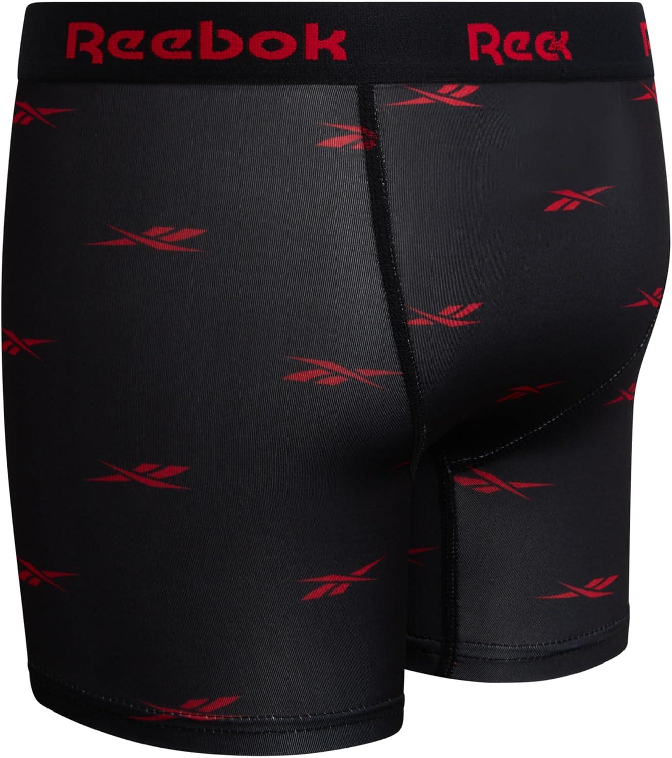 imageReebok Boys Boxer Briefs  8 Pack Soft Comfort Performance Stretch Breathable 5 Inseam Boxer Briefs Boys Underwear 618BlackBlack Print With Contrast