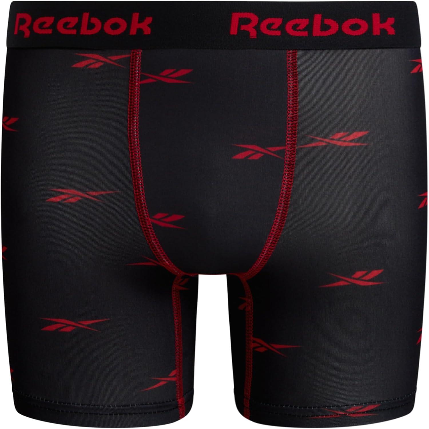 imageReebok Boys Boxer Briefs  8 Pack Soft Comfort Performance Stretch Breathable 5 Inseam Boxer Briefs Boys Underwear 618BlackBlack Print With Contrast