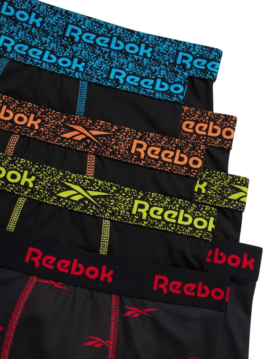 imageReebok Boys Boxer Briefs  8 Pack Soft Comfort Performance Stretch Breathable 5 Inseam Boxer Briefs Boys Underwear 618BlackBlack Print With Contrast