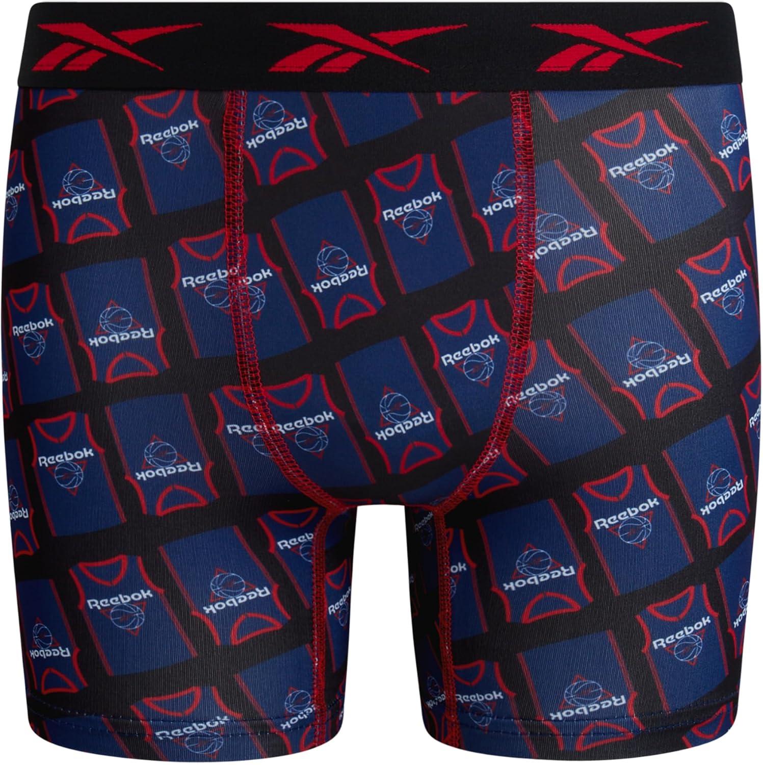 imageReebok Boys Boxer Briefs  8 Pack Soft Comfort Performance Stretch Breathable 5 Inseam Boxer Briefs Boys Underwear 618Light Grey MelangeBlue DepthsChinese RedPrint