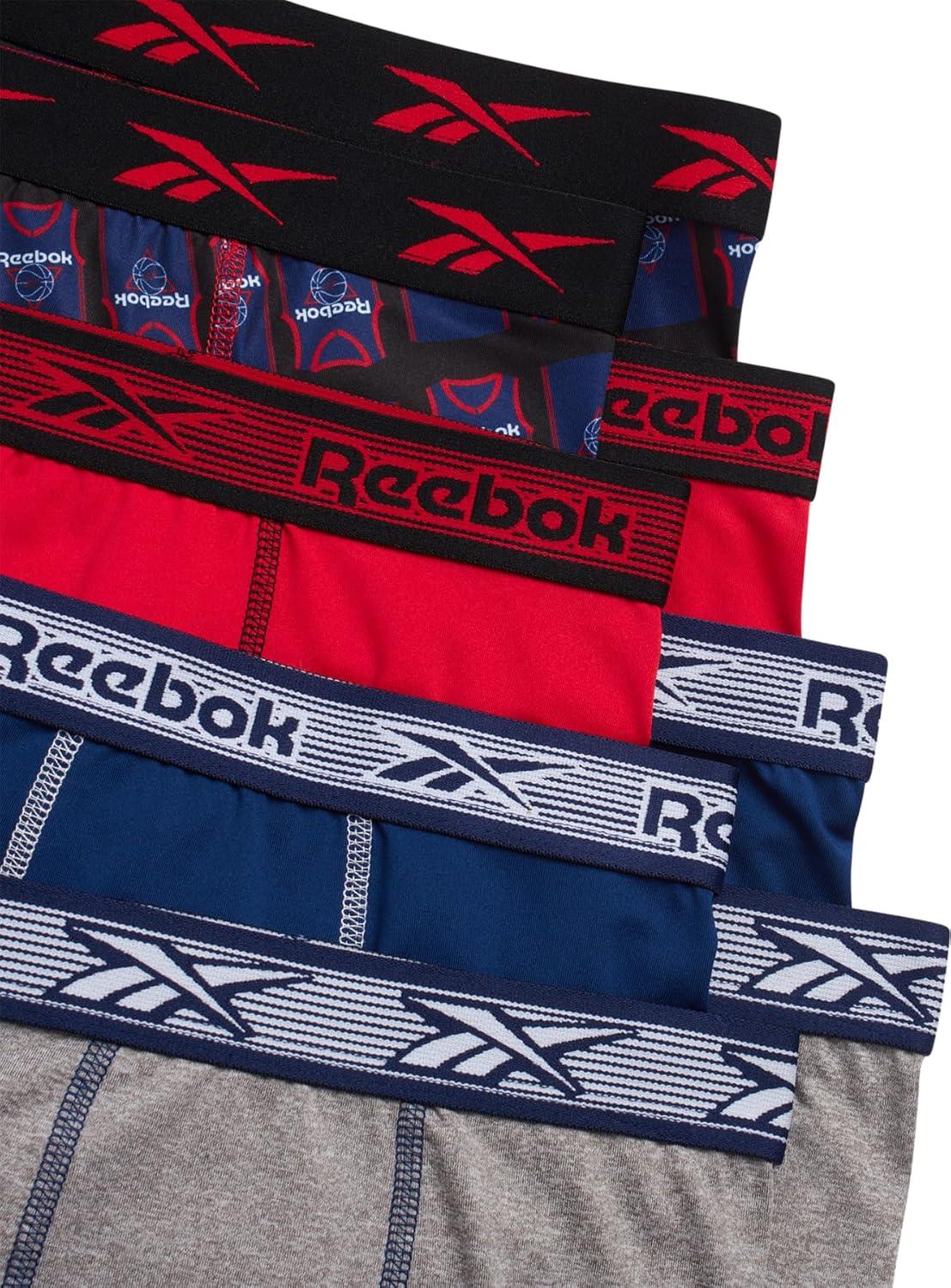 imageReebok Boys Boxer Briefs  8 Pack Soft Comfort Performance Stretch Breathable 5 Inseam Boxer Briefs Boys Underwear 618Light Grey MelangeBlue DepthsChinese RedPrint