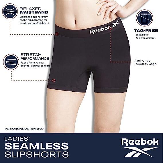 imageReebok Boyshort Underwear for Women  6 Pack Seamless Boy Shorts Panties for Women Sizes SXL Extended Plus Size 1X3XBlackened PearlWhiteLight Grey
