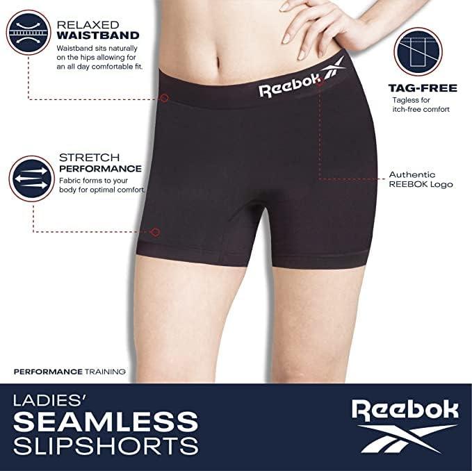 imageReebok Boyshort Underwear for Women  6 Pack Seamless Boy Shorts Panties for Women Sizes SXL Extended Plus Size 1X3XLotusGrape WineBlack