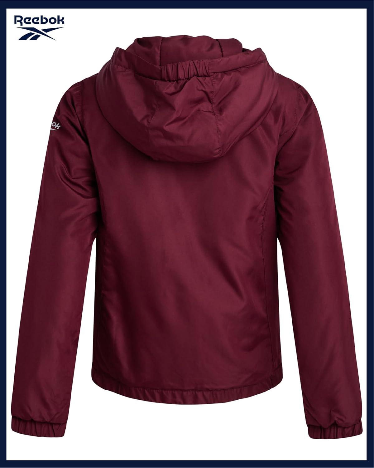 imageReebok Girls Windbreaker Jacket  Lightweight Wind and Water Resistant Insulated Girls Jacket with Storm Cuff Sleeves ampamp HoodMaroon