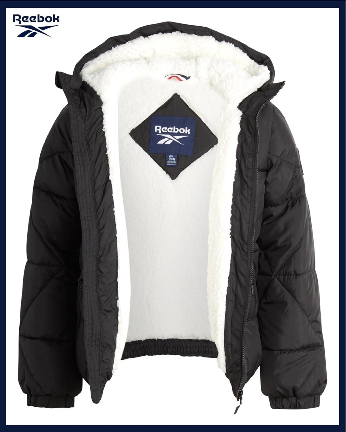 imageReebok Girls Winter Coat  Heavyweight Quilted Sherpa Fur Lined Cropped Parka Puffer Jacket  Warm Winter Coats for GirlsBlack