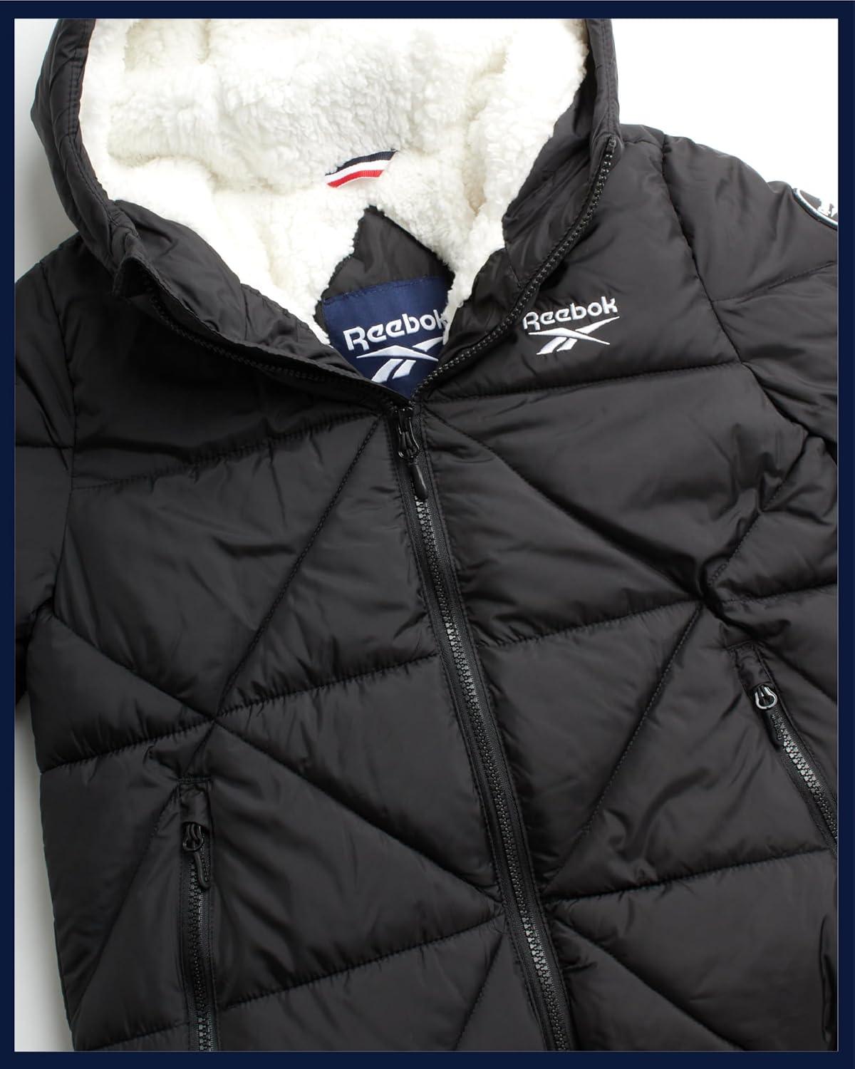 imageReebok Girls Winter Coat  Heavyweight Quilted Sherpa Fur Lined Cropped Parka Puffer Jacket  Warm Winter Coats for GirlsBlack