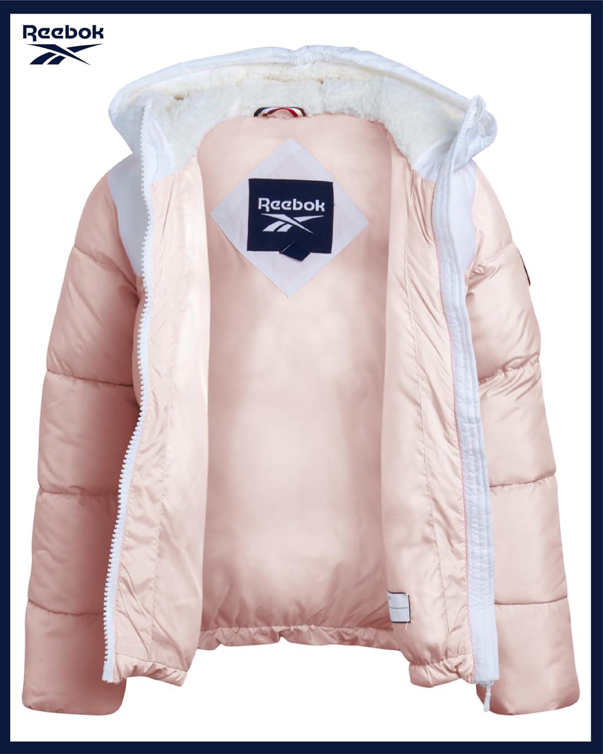 imageReebok Girls Winter Coat  Heavyweight Quilted Sherpa Fur Lined Cropped Parka Puffer Jacket  Warm Winter Coats for GirlsBlush