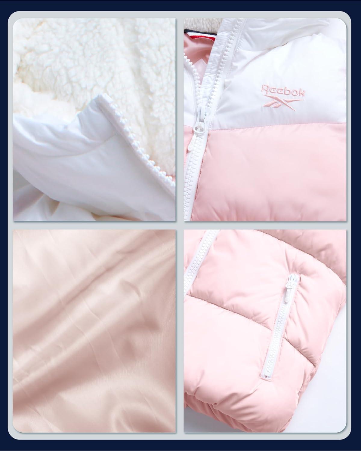 imageReebok Girls Winter Coat  Heavyweight Quilted Sherpa Fur Lined Cropped Parka Puffer Jacket  Warm Winter Coats for GirlsBlush