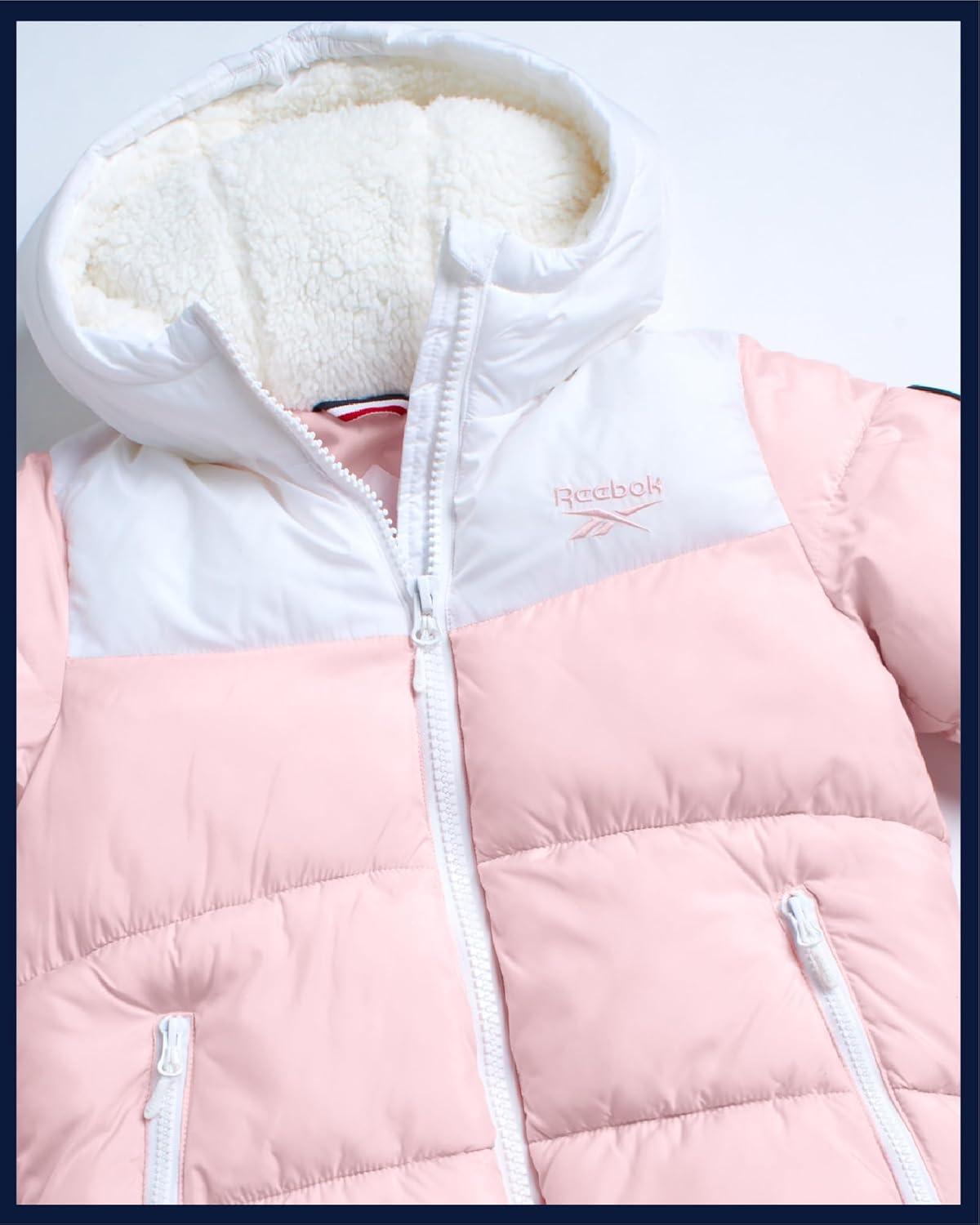 imageReebok Girls Winter Coat  Heavyweight Quilted Sherpa Fur Lined Cropped Parka Puffer Jacket  Warm Winter Coats for GirlsBlush