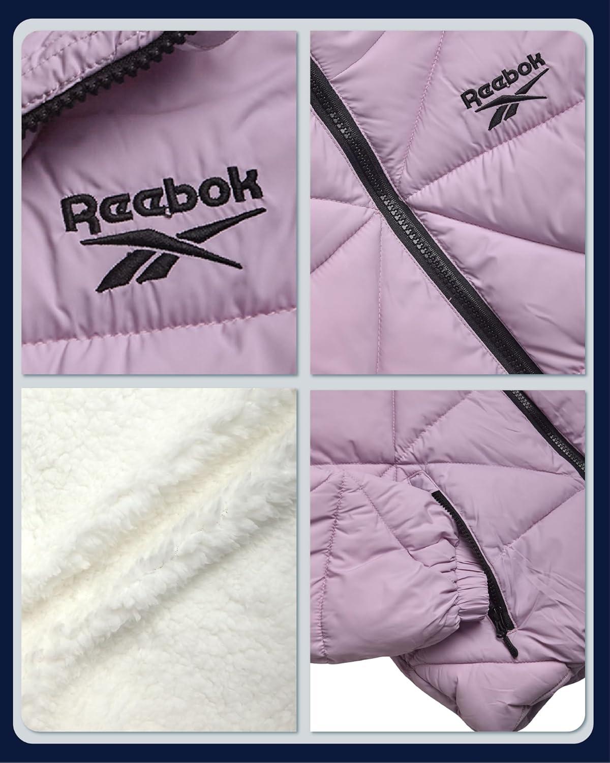 imageReebok Girls Winter Coat  Heavyweight Quilted Sherpa Fur Lined Cropped Parka Puffer Jacket  Warm Winter Coats for GirlsDusty Purple