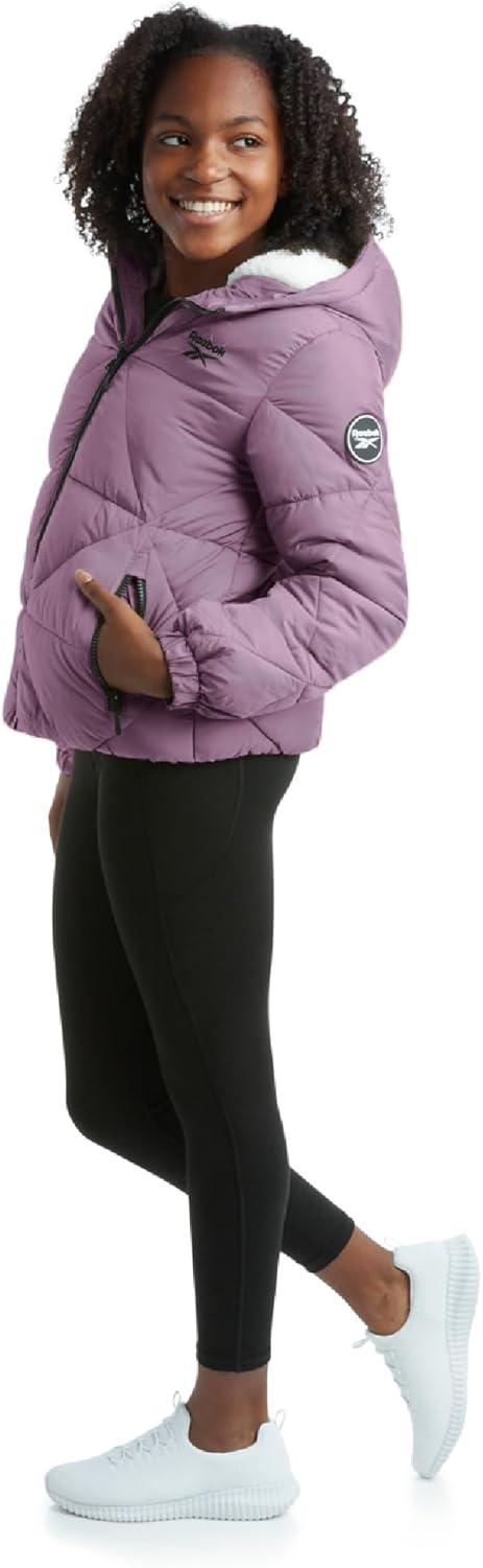 imageReebok Girls Winter Coat  Heavyweight Quilted Sherpa Fur Lined Cropped Parka Puffer Jacket  Warm Winter Coats for GirlsDusty Purple