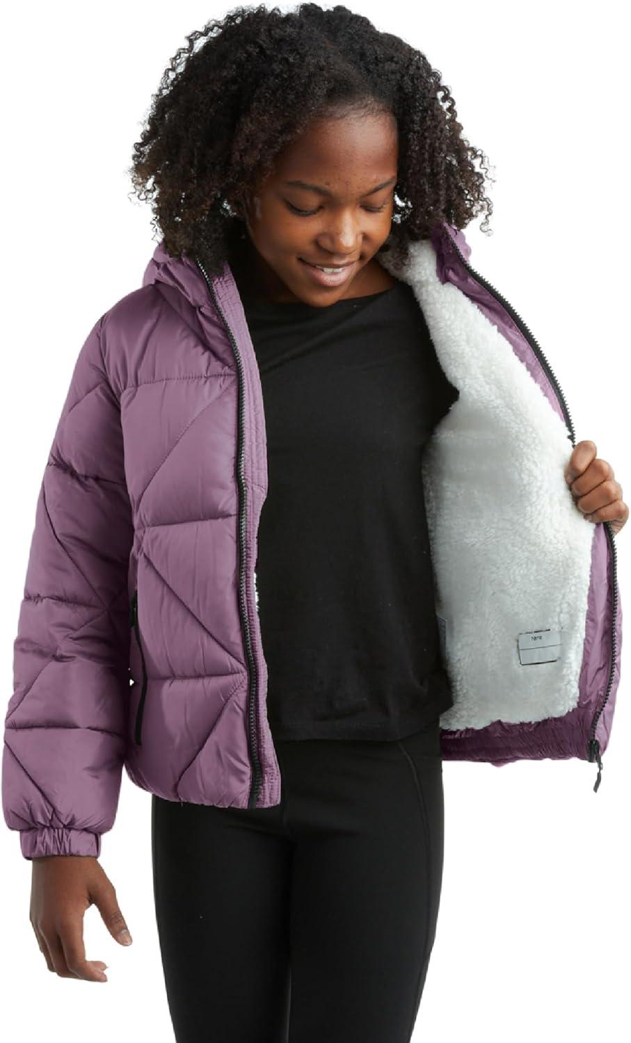 imageReebok Girls Winter Coat  Heavyweight Quilted Sherpa Fur Lined Cropped Parka Puffer Jacket  Warm Winter Coats for GirlsDusty Purple
