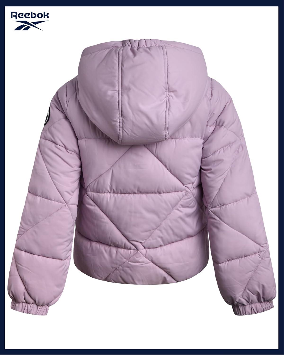 imageReebok Girls Winter Coat  Heavyweight Quilted Sherpa Fur Lined Cropped Parka Puffer Jacket  Warm Winter Coats for GirlsDusty Purple