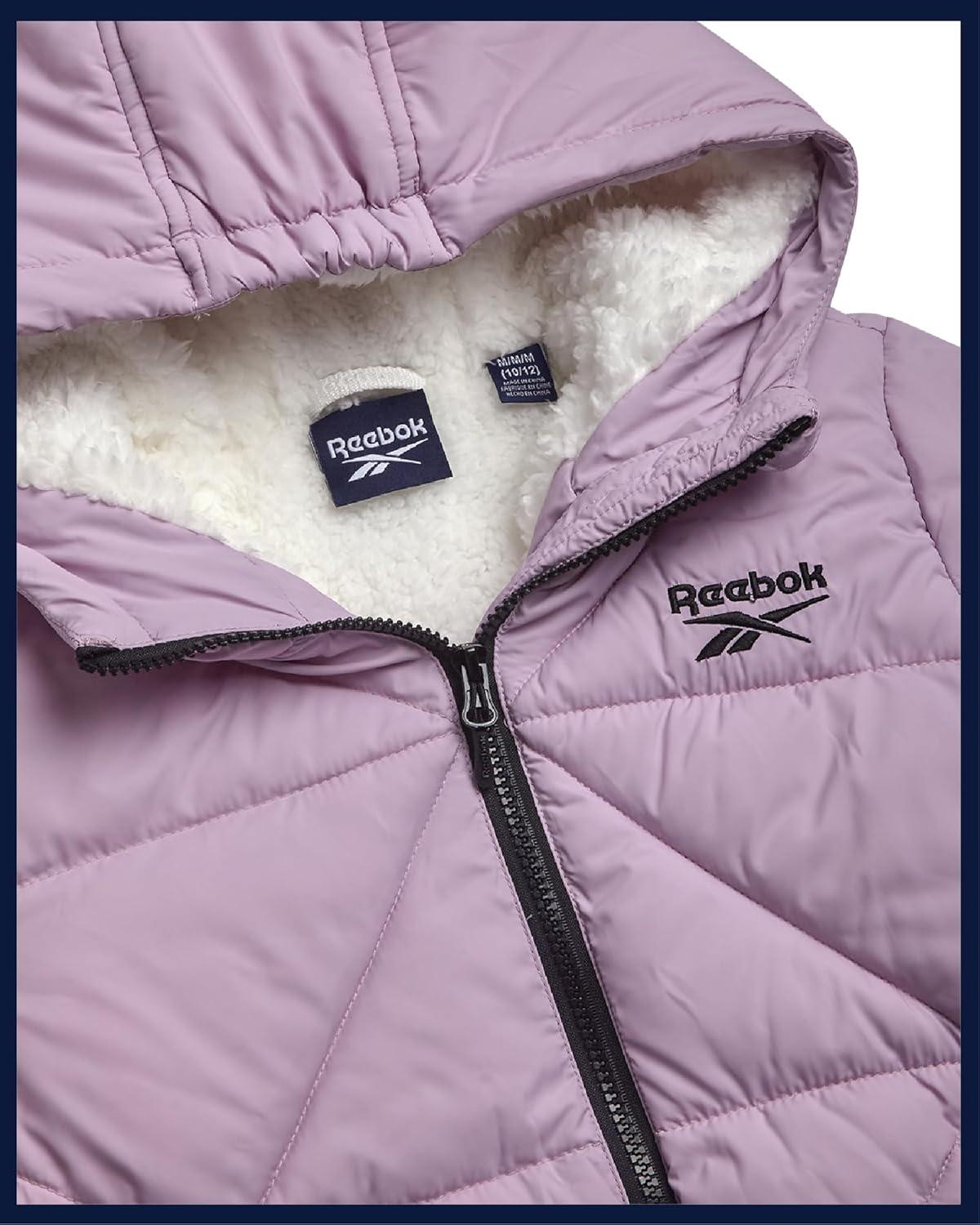 imageReebok Girls Winter Coat  Heavyweight Quilted Sherpa Fur Lined Cropped Parka Puffer Jacket  Warm Winter Coats for GirlsDusty Purple