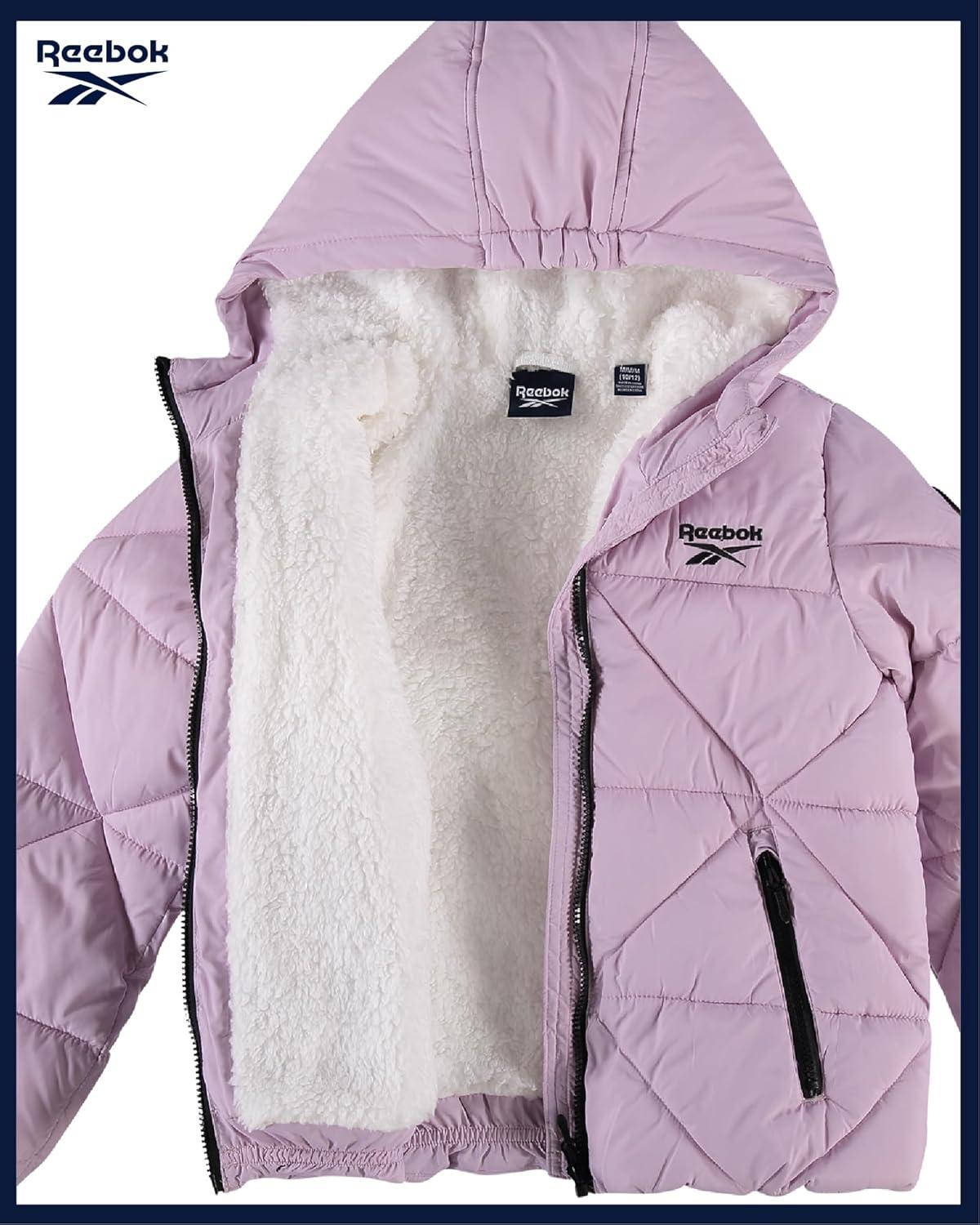 imageReebok Girls Winter Coat  Heavyweight Quilted Sherpa Fur Lined Cropped Parka Puffer Jacket  Warm Winter Coats for GirlsDusty Purple
