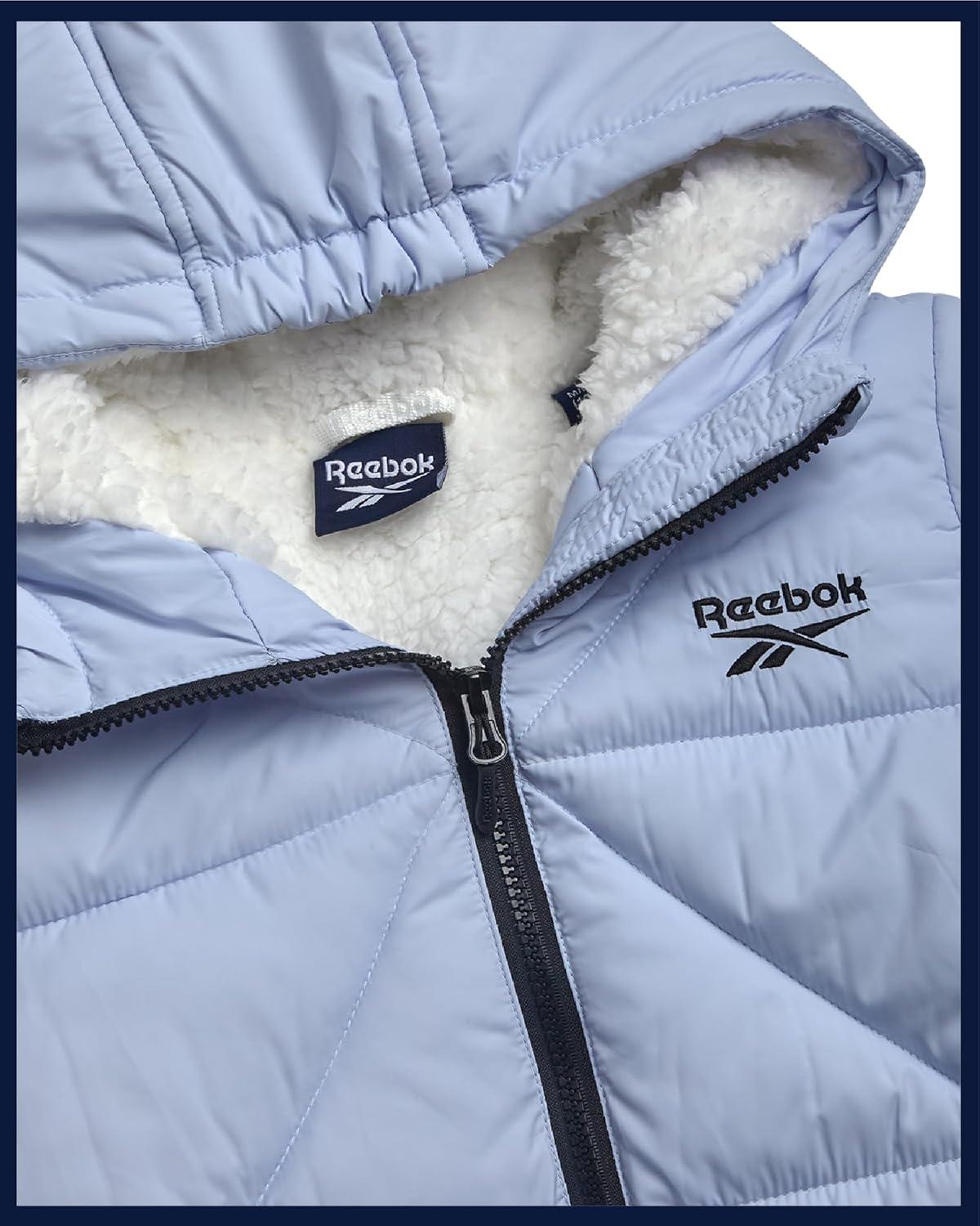 imageReebok Girls Winter Coat  Heavyweight Quilted Sherpa Fur Lined Cropped Parka Puffer Jacket  Warm Winter Coats for GirlsHaze Blue