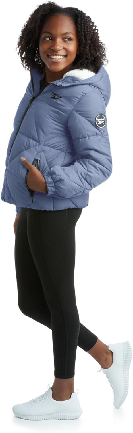 imageReebok Girls Winter Coat  Heavyweight Quilted Sherpa Fur Lined Cropped Parka Puffer Jacket  Warm Winter Coats for GirlsHaze Blue